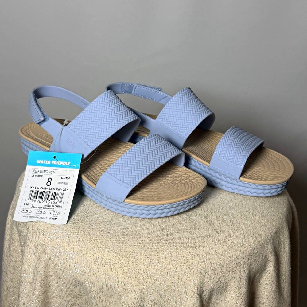 Reef Women's Blue Strappy Hook & Loop Flat Sandals US Size 8